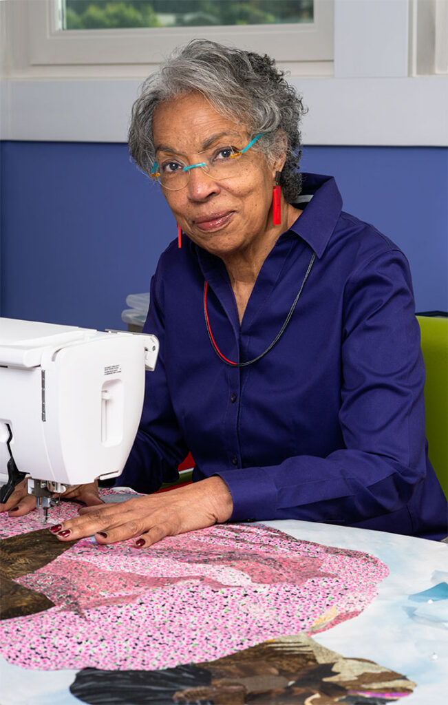Fabric artist Alice Beasley in her studio